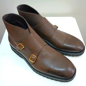 Tom Ford Double-buckle Monk Strap Boots in Kensington Pebble Grain Leather.